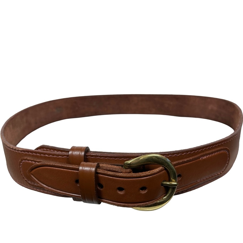 44 Brown dark Leather Belt gold buckle vintage brass ranger‎ western wide